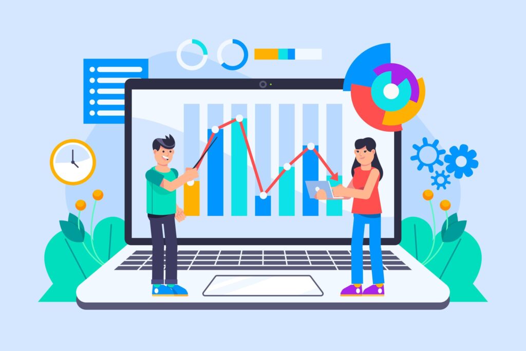 Business analytics illustration with growth chart