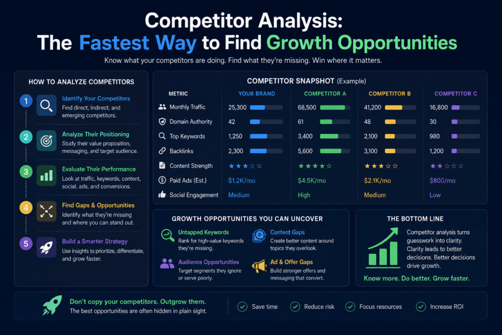 Competitor analysis dashboard with business insights